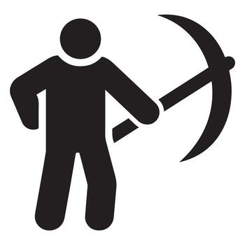 Silhouette of a miner holding a pickaxe isolated on white background, representing labor vector