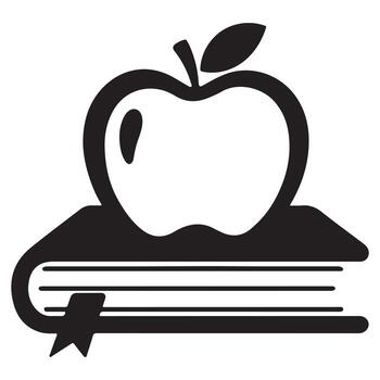 Black and white icon of an apple on top of an open book isolated on white background vector