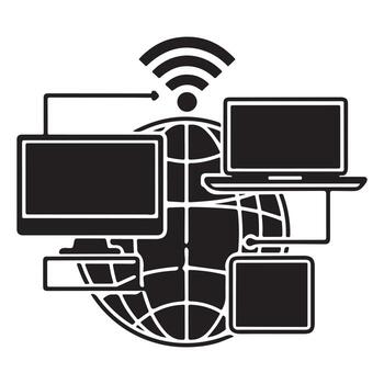 Global network connection with computers and wifi symbol isolated on white background vector