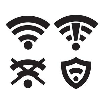 conjunto de cuatro Wifi señal íconos incluso un seguro y obstruido conexión aislado en blanco antecedentes vector