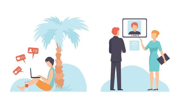 Remote work and virtual connection illustration vector