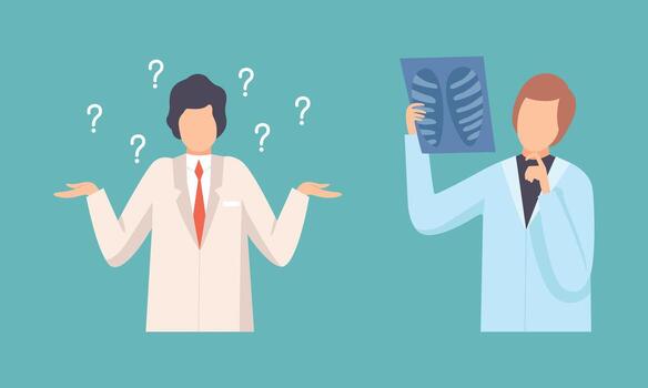 Man Doctor in White Coat Questioning and Examining X-ray Set vector