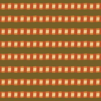 resumen geométrico sin costura modelo. moderno mínimo repetir diseño con mano dibujado tembleque rayas y cheques en calentar terracota y aceituna verde colores. sencillo retro otoño antecedentes teja. vector