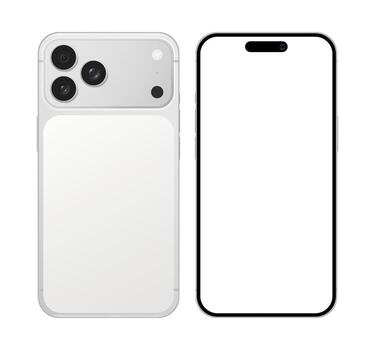 Gray mobile phone device mockup with blank display. Modern smartphone, technology template on white background illustration vector