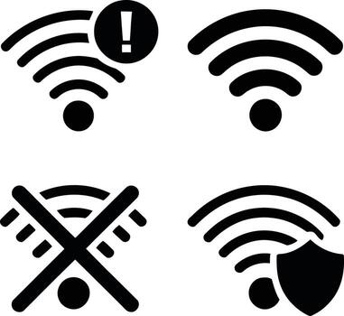 Collection of wifi signal icons showing connection status, security, and alerts isolated on white background illustration vector