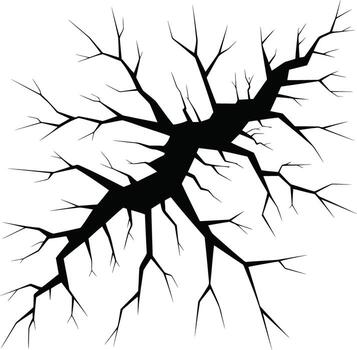 A black crack on a white background, resembling a fractured surface or tree branches illustration vector