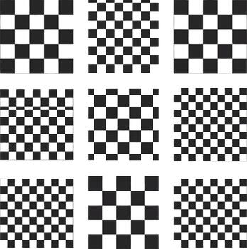 Nine checkerboard patterns with varying square sizes and density, isolated on white background illustration vector