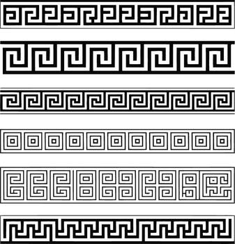 Set of black and white greek key border patterns isolated on white background vector