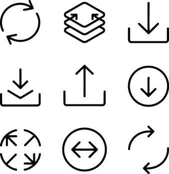sencillo línea íconos de subir y descargar aislado en blanco antecedentes vector