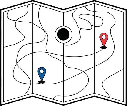 Folded map with location pins isolated on white background for navigation vector