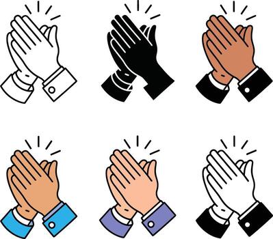 Diverse hands clapping isolated on white background in various skin tones vector