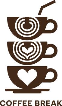 Coffee break concept with three cups stacked isolated on white background vector