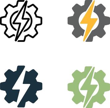 Gear with lightning bolt icon set isolated on white background for engineering vector