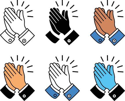 Diverse hands clapping isolated on white background in different skin tones vector