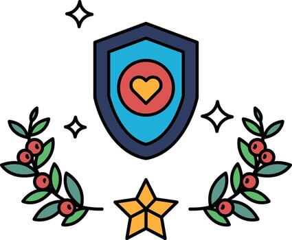 A shield with a heart on it and a star in the middle vector