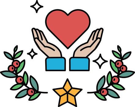 A heart is surrounded by two hands, and the image conveys a sense of love vector