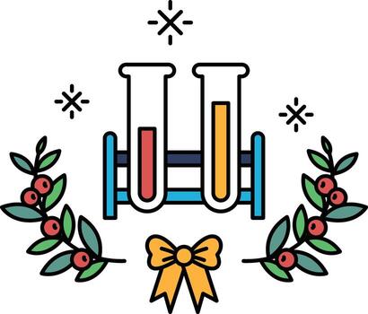 A black and white drawing of a lab with two test tubes and a bow vector
