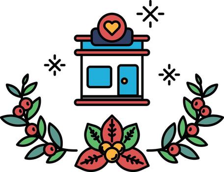 A black and white drawing of a building with a heart on it vector