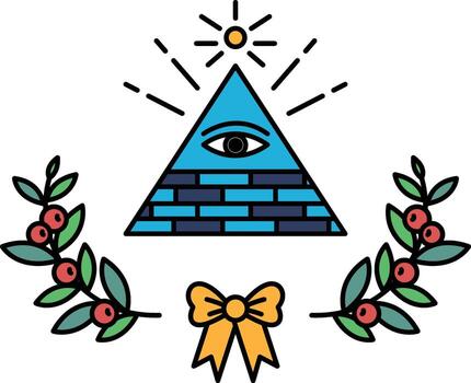 A pyramid with an eye on top of it vector