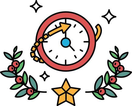 A clock with a broken chain and a star in the background vector