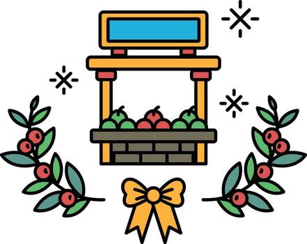 A fruit stand with a bow on it vector