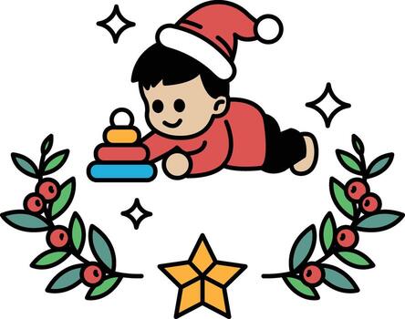 A cartoon of a boy playing with a stack of blocks vector