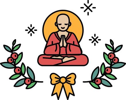 A man in a red robe is sitting cross legged and making a sign of the cross vector