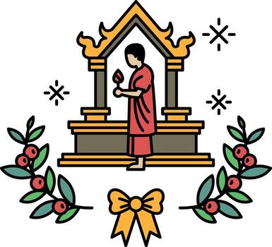 A man in a red robe holding a wine glass is standing in front of a building vector