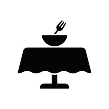negro icono de mesa con Manteles, bol, y tenedor en blanco antecedentes vector