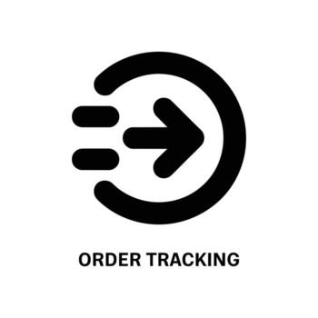 Black Icon Order Tracking Symbol Featuring an Arrow Exiting a Circular Path on White vector