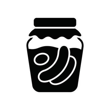 Black Icon of Pickled Cucumbers in Jar, Isolated on White Background for Design vector