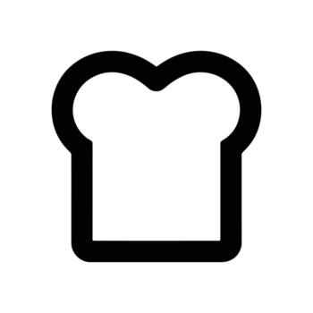 Black Outline Icon of Bread Slice with Rounded Edges on White Background vector