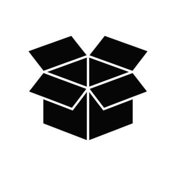 Black Icon of Open Cardboard Box Isolated on White Background Simple Design vector