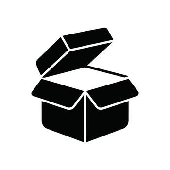 Black Outline Open Cardboard Box Icon on White Background for Delivery and Storage vector