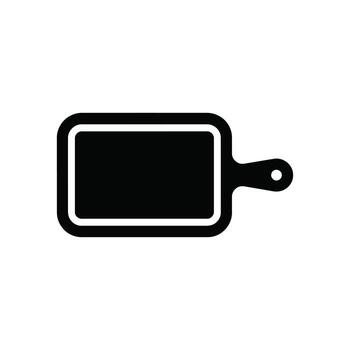 Black Cutting Board Icon With Rounded Corners And Handle On White Background vector