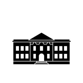 Architectural silhouette of a classical building with symmetrical design and windows. vector