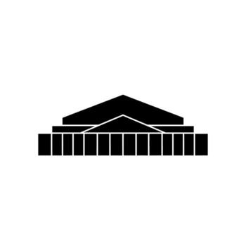 Architectural silhouette of a building with a triangular roof and pillars. vector