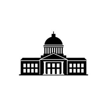 Elegant government building with a dome and columns in black and white. vector