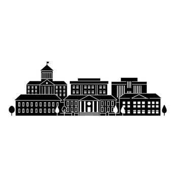 Silhouette of a University Campus Building Complex. vector