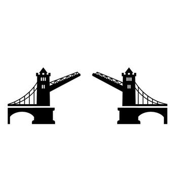Silhouette of an Open Drawbridge with Towers. vector