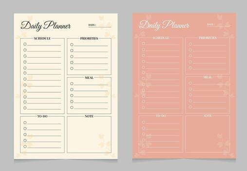 Daily Planner Template, Minimalist Printable Schedule, To Do List, Priorities and Notes Layout vector