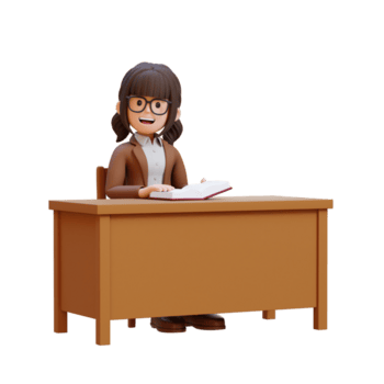 3d desenho animado fêmea professor personagem sentado e explicar png