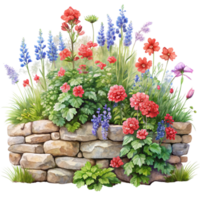un Roca pared con flores y plantas png
