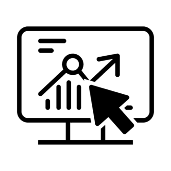 un negro y blanco icono de un computadora monitor con un grafico en eso png