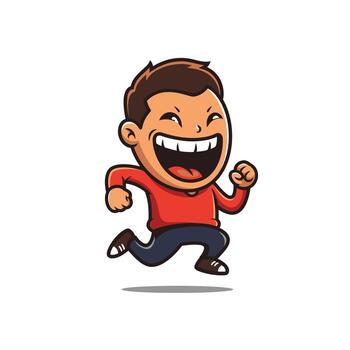 Logo design of a cartoon man laughing and running vector