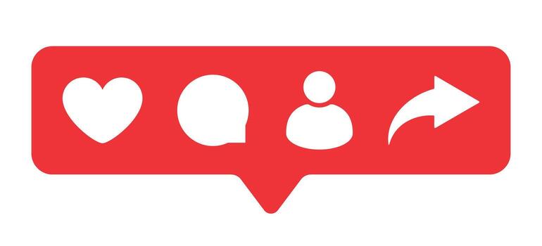 rojo social medios de comunicación notificación bar ilustración con blanco íconos corazón me gusta comentario burbuja usuario perfil y compartir flecha. plano diseño concepto para comunicación y Interacción vector