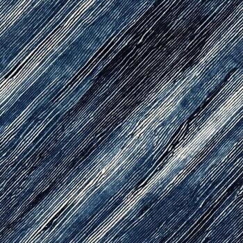 Abstract indigo dyed fabric showcases rough diagonal lines in a seamless textured repeat pattern design. photo