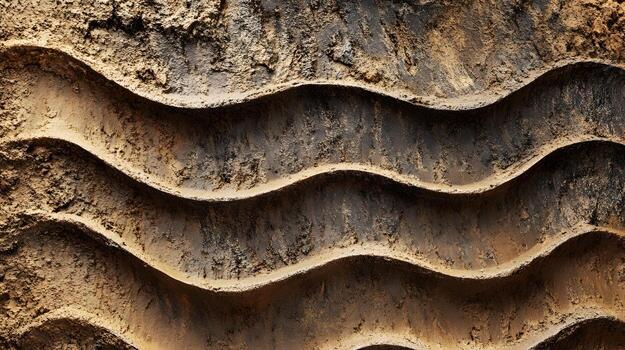 Wavy patterns are observed in dark and light brown soil, forming a rhythmic and textured background design. photo
