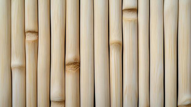 Beige bamboo stalks are lined up vertically to create a textured natural pattern or background image today. photo