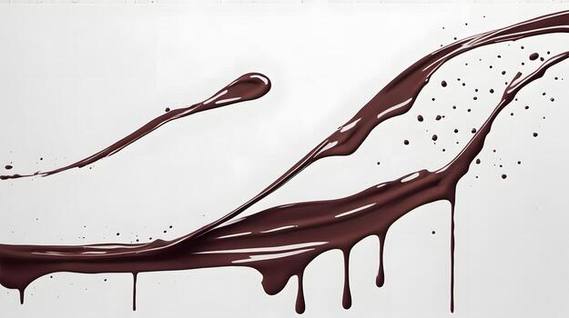 Dark chocolate liquid swirls artistically across a white surface creating dynamic and flowing abstract shapes. photo